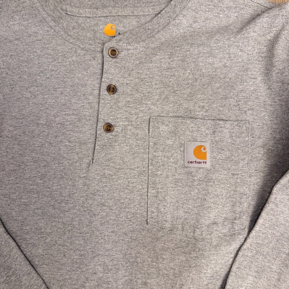 Carhartt Mens K128 HGY Long Sleeve Henley Pocket T-Shirt Gray Large Original Fit - Picture 2 of 6